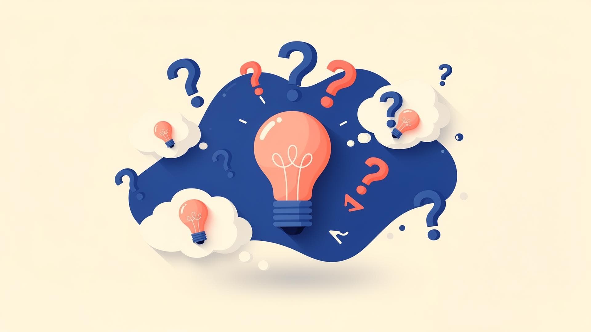 Decorative background with question marks and lightbulbs
