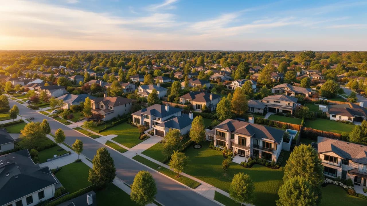Aerial view of suburban neighborhood